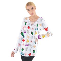 Snails Butterflies Pattern Seamless Tie Up T-shirt by Maspions