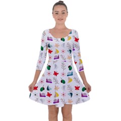 Snails Butterflies Pattern Seamless Quarter Sleeve Skater Dress