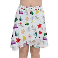 Snails Butterflies Pattern Seamless Chiffon Wrap Front Skirt