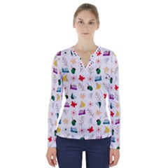 Snails Butterflies Pattern Seamless V-neck Long Sleeve Top