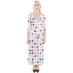 Snails Butterflies Pattern Seamless Quarter Sleeve Wrap Maxi Dress