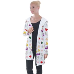 Snails Butterflies Pattern Seamless Longline Hooded Cardigan