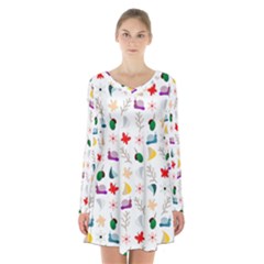 Snails Butterflies Pattern Seamless Long Sleeve Velvet V-neck Dress