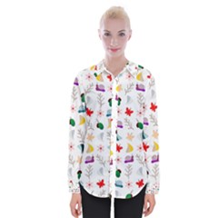 Snails Butterflies Pattern Seamless Womens Long Sleeve Shirt