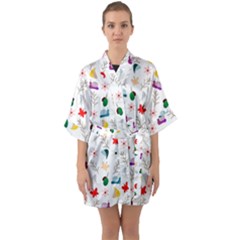 Snails Butterflies Pattern Seamless Half Sleeve Satin Kimono 