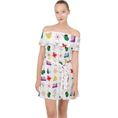 Snails Butterflies Pattern Seamless Off Shoulder Chiffon Dress by Maspions