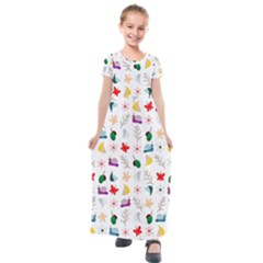 Snails Butterflies Pattern Seamless Kids  Short Sleeve Maxi Dress