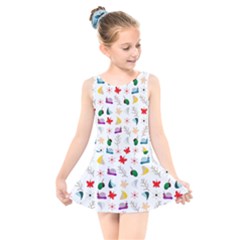 Snails Butterflies Pattern Seamless Kids  Skater Dress Swimsuit