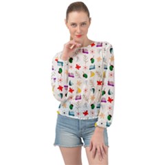 Snails Butterflies Pattern Seamless Banded Bottom Chiffon Top