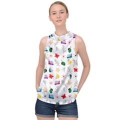 Snails Butterflies Pattern Seamless High Neck Satin Top