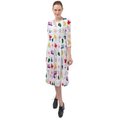 Snails Butterflies Pattern Seamless Ruffle End Midi Chiffon Dress