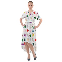 Snails Butterflies Pattern Seamless Front Wrap High Low Dress