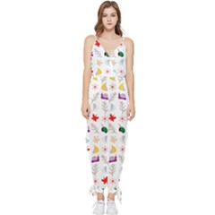 Snails Butterflies Pattern Seamless Sleeveless Tie Ankle Chiffon Jumpsuit by Maspions