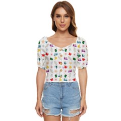 Snails Butterflies Pattern Seamless Button Up Blouse