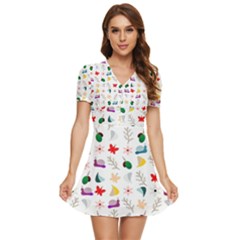 Snails Butterflies Pattern Seamless V-neck High Waist Chiffon Mini Dress by Maspions