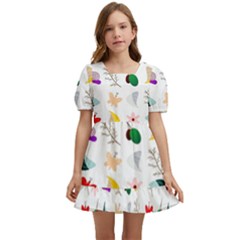 Snails Butterflies Pattern Seamless Kids  Short Sleeve Dolly Dress