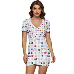 Snails Butterflies Pattern Seamless Low Cut Cap Sleeve Mini Dress