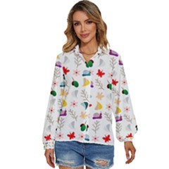 Snails Butterflies Pattern Seamless Women s Long Sleeve Button Up Shirt