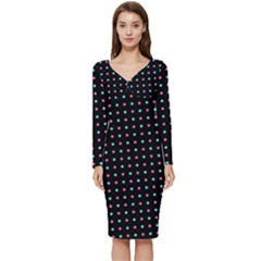 Pattern Dots Dot Seamless Long Sleeve V-neck Bodycon Dress 