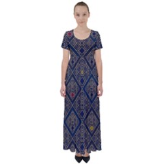 Pattern Seamless Antique Luxury High Waist Short Sleeve Maxi Dress