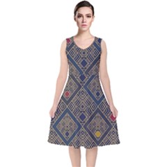 Pattern Seamless Antique Luxury V-neck Midi Sleeveless Dress 