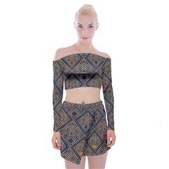 Pattern Seamless Antique Luxury Off Shoulder Top With Mini Skirt Set