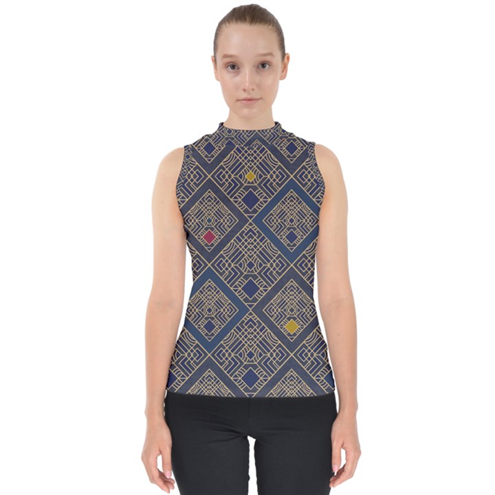 Pattern Seamless Antique Luxury Mock Neck Shell Top