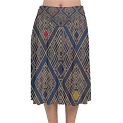 Pattern Seamless Antique Luxury Velvet Flared Midi Skirt