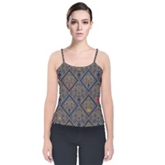 Pattern Seamless Antique Luxury Velvet Spaghetti Strap Top