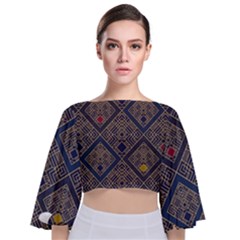 Pattern Seamless Antique Luxury Tie Back Butterfly Sleeve Chiffon Top