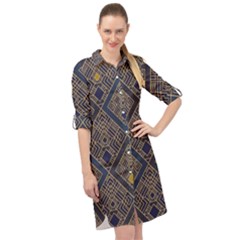 Pattern Seamless Antique Luxury Long Sleeve Mini Shirt Dress