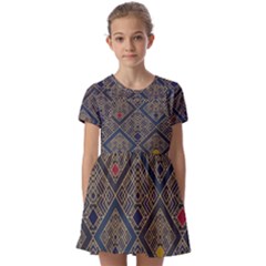 Pattern Seamless Antique Luxury Kids  Short Sleeve Pinafore Style Dress