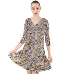 Marble Texture Pattern Seamless Quarter Sleeve Front Wrap Dress