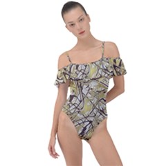 Marble Texture Pattern Seamless Frill Detail One Piece Swimsuit