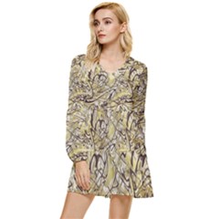 Marble Texture Pattern Seamless Tiered Long Sleeve Mini Dress