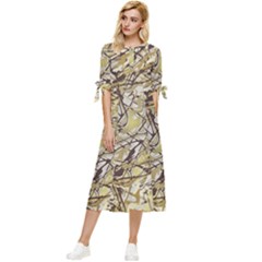 Marble Texture Pattern Seamless Bow Sleeve Chiffon Midi Dress by Maspions