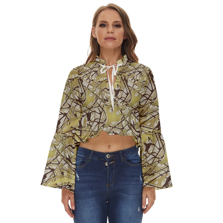 Marble Texture Pattern Seamless Boho Long Bell Sleeve Top