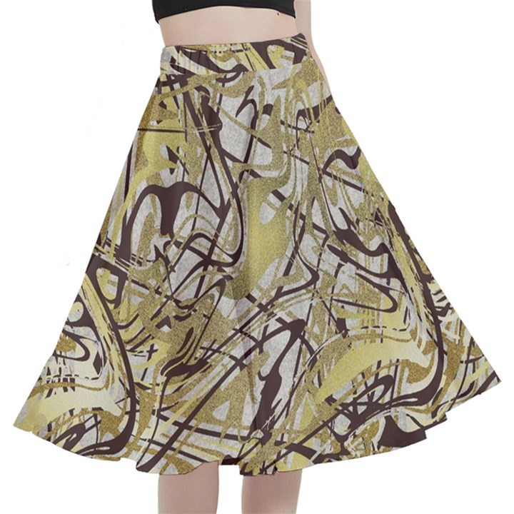 Marble Texture Pattern Seamless A-Line Full Circle Midi Skirt With Pocket