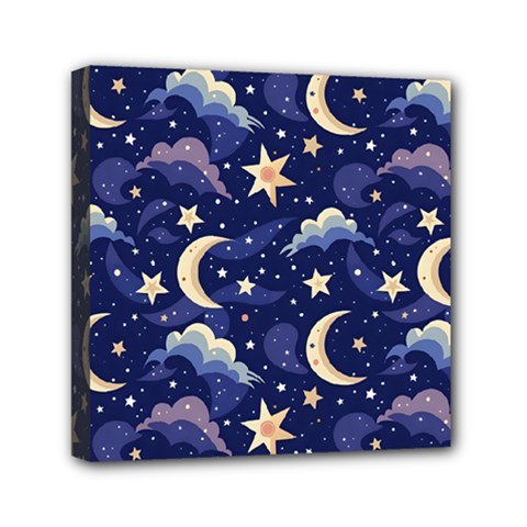 Night Moon Seamless Mini Canvas 6  X 6  (stretched)