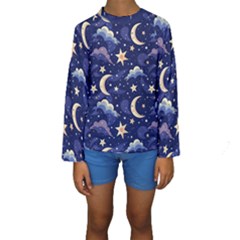 Night Moon Seamless Kids  Long Sleeve Swimwear