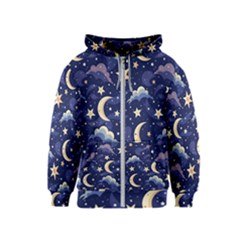 Night Moon Seamless Kids  Zipper Hoodie