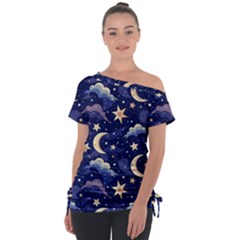 Night Moon Seamless Off Shoulder Tie-up T-shirt