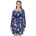 Night Moon Seamless Long Sleeve Chiffon Shift Dress  View1