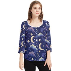 Night Moon Seamless Chiffon Quarter Sleeve Blouse