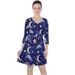 Night Moon Seamless Quarter Sleeve Ruffle Waist Dress