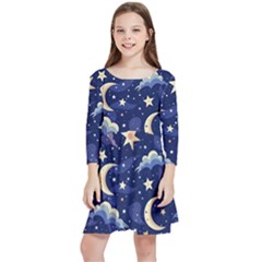 Night Moon Seamless Kids  Quarter Sleeve Skater Dress