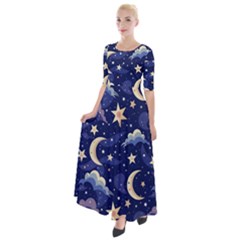 Night Moon Seamless Half Sleeves Maxi Dress