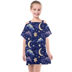 Night Moon Seamless Kids  One Piece Chiffon Dress