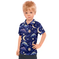 Night Moon Seamless Kids  Polo T-shirt