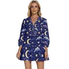 Night Moon Seamless V-neck Placket Mini Dress